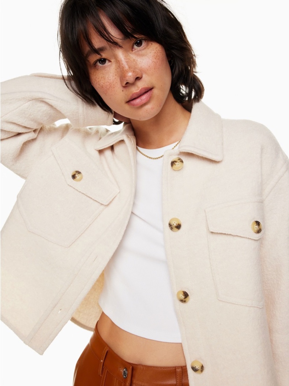 Aritzia Wilfred Free Ganna Cream Merino Wool Shacket Jacket XXS Minimalist